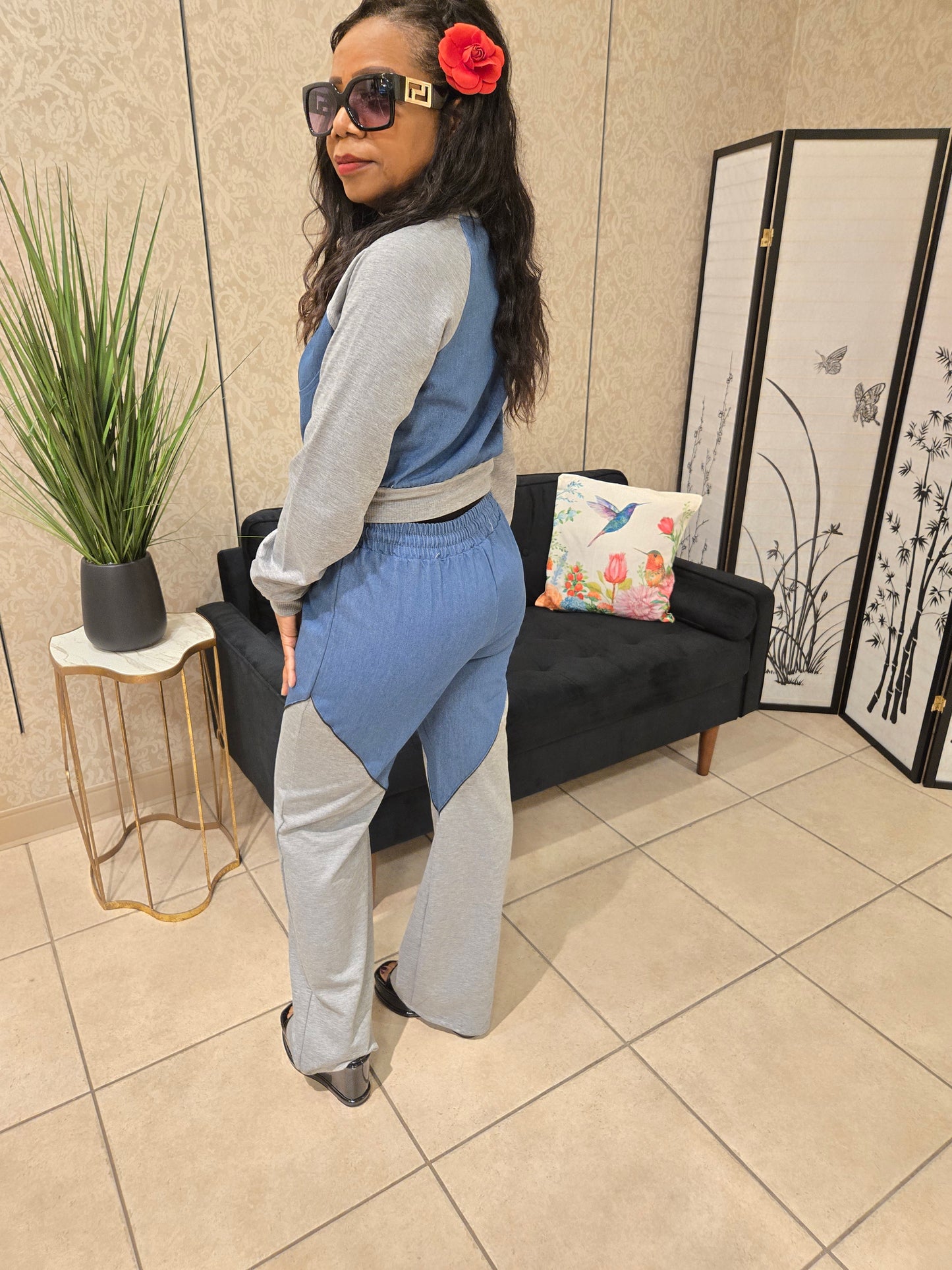 Denim Joggers Athleisure Set