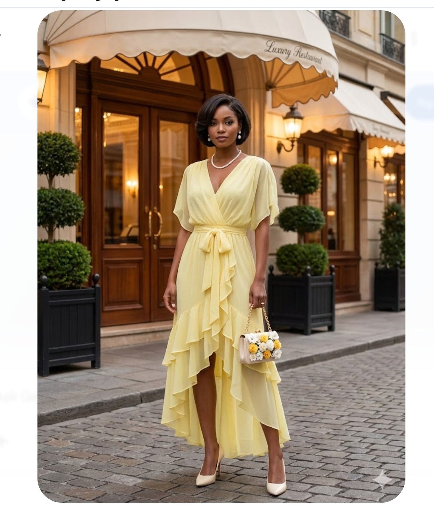 Yellow Chiffon Ruffled Dress