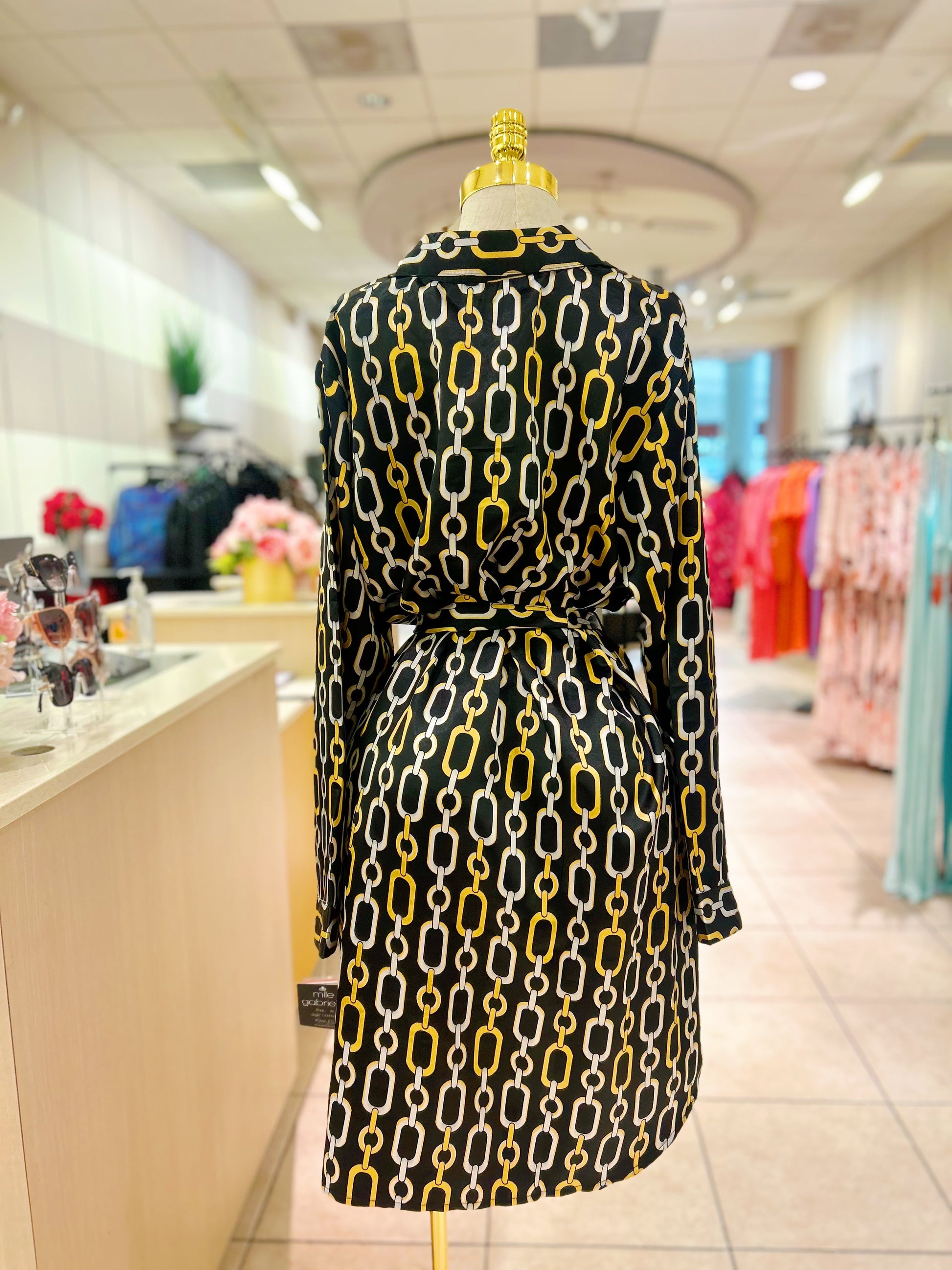 gold chain print dress Gold Chain Halter Mini Dress Gold / 6