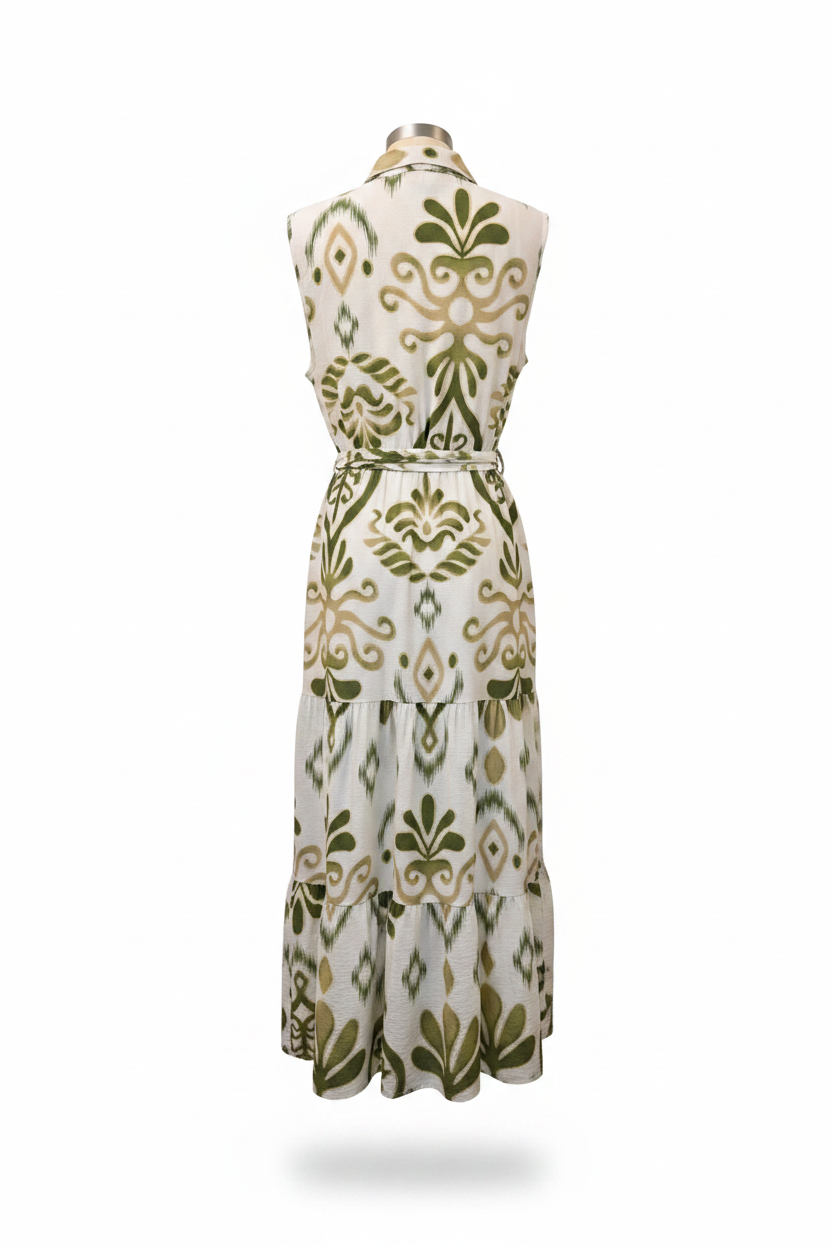 Sweet Tea - Green & White Medi Dress
