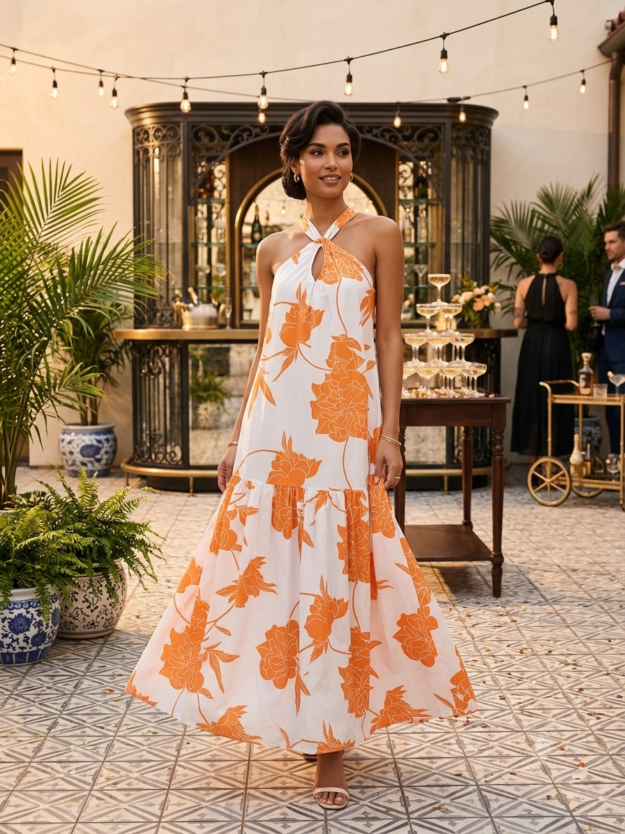 Tangerine Floral Boho Maxi