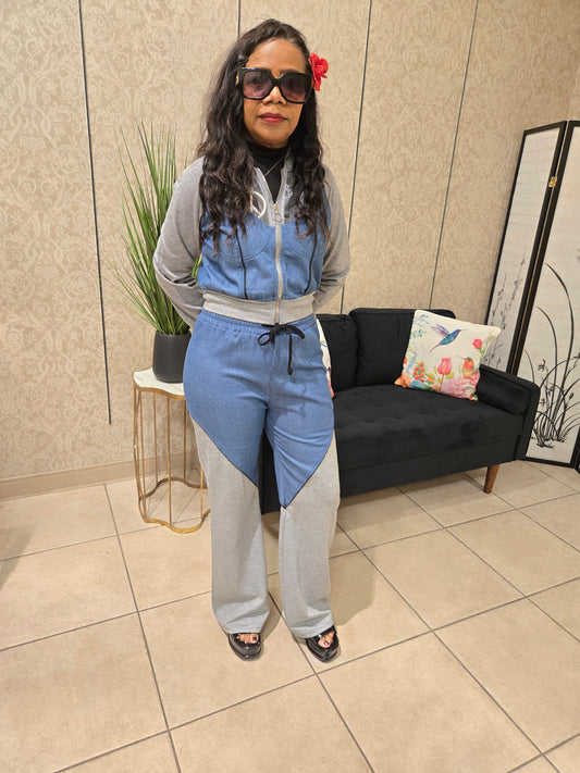 Denim Joggers Athleisure Set