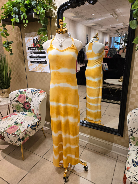 Summer Tie-Dye Yellow Dress